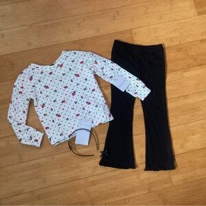 NWT Girls Size 4 Polka Dot Cherries Outfit - LS Top & Flare Pants Leggings Set